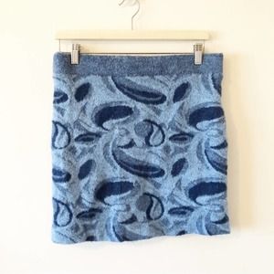 Zara Jacquard Fuzzy Blue Paisley Mini Skirt Women's Size Lg